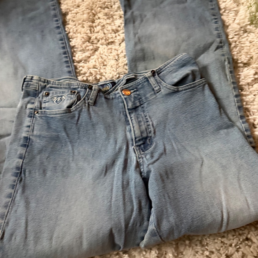 Chic Angels Y2K 2000s deep V vintage Light Blue flare Denim Jeans blue jeans wit - Picture 5 of 8